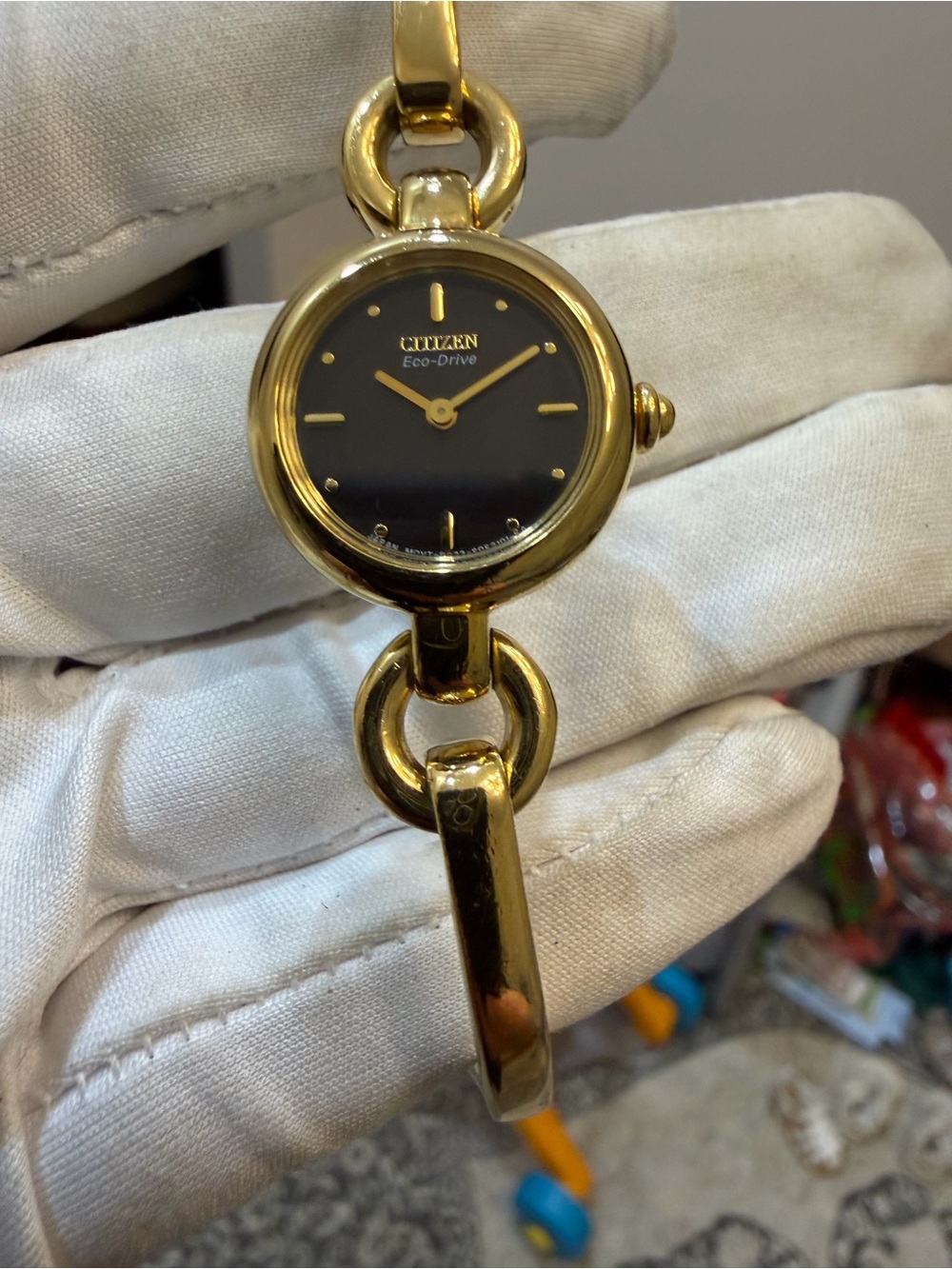 Vintage Citizen Eco-Drive Ladies Bangle Charm Watch Gold Tone Black Dial B023 - Picture 12 of 15